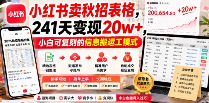 小红书卖秋招表格,241天变现20w+,小白可复刻的信息搬运工模式-小优资源网