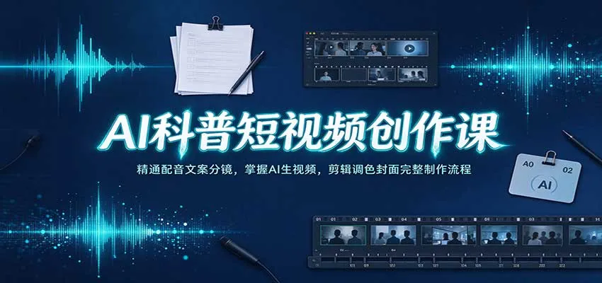 AI科普短视频创作课:精通配音文案分镜,掌握AI生视频,剪辑调色封面完整制作流程-小优资源网