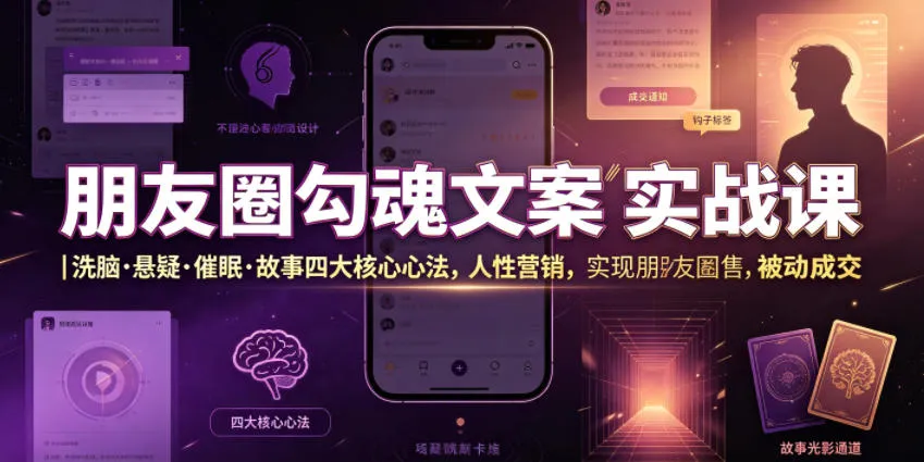 朋友圈勾魂文案实战课｜洗脑·悬疑·催眠·故事四大核心心法，吃透人性营销，实现朋友圈不销而售被动成交-小优资源网
