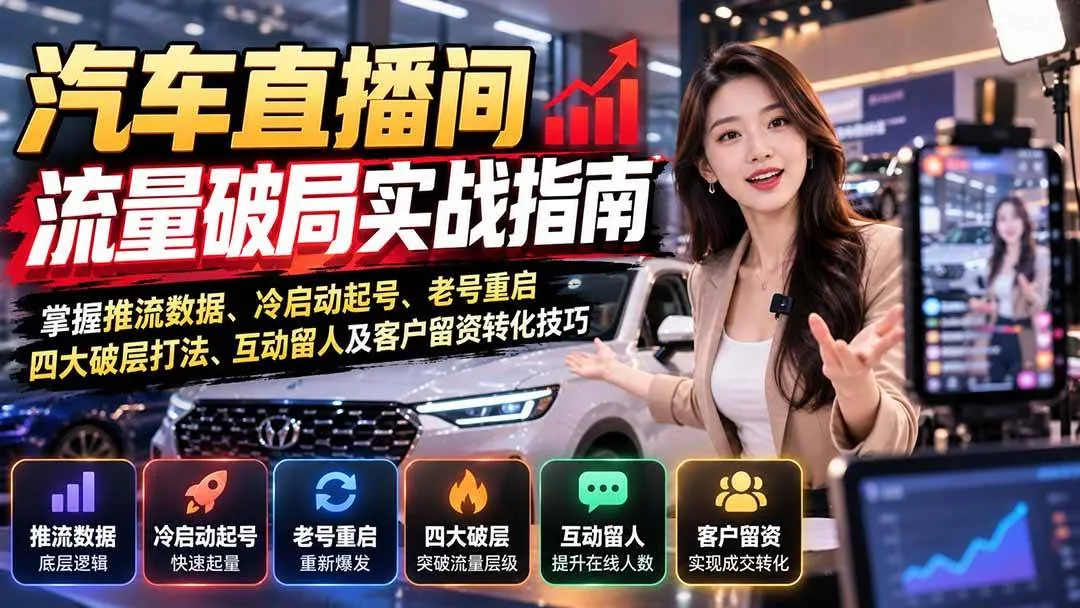 (21113期)汽车直播间流量破局实战指南:掌握推流数据、冷启动起号、老号重启、四大破层打法、互动留人及客户留资转化技巧 (21113期)汽车直播间流量破局实战指南:掌握推流数据、冷启动起号、老号重启、四大破层打法、互动留人及客户留资转化技巧