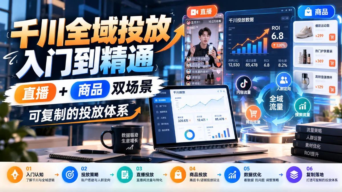 千川全域投放入门到精通,直播+商品双场景,可复制的投放体系-小优资源网