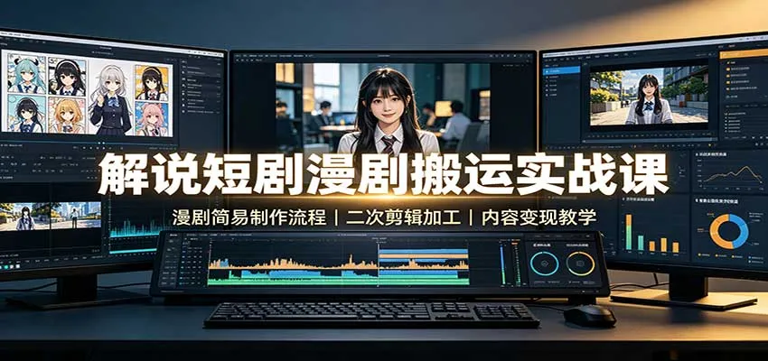 解说短剧漫剧搬运实战课:漫剧简易制作流程,二次剪辑加工,内容变现教学-小优资源网