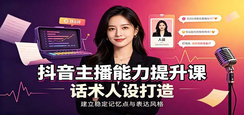抖音主播能力提升课:账号底层逻辑,直播间搭建调试,话术人设打造全套教学-小优资源网