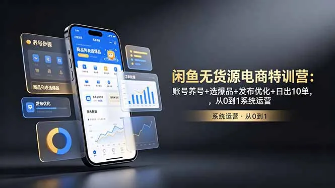 闲鱼无货源电商特训营：账号养号+选爆品+发布优化+日出10单，从0到1系统运营-小优资源网