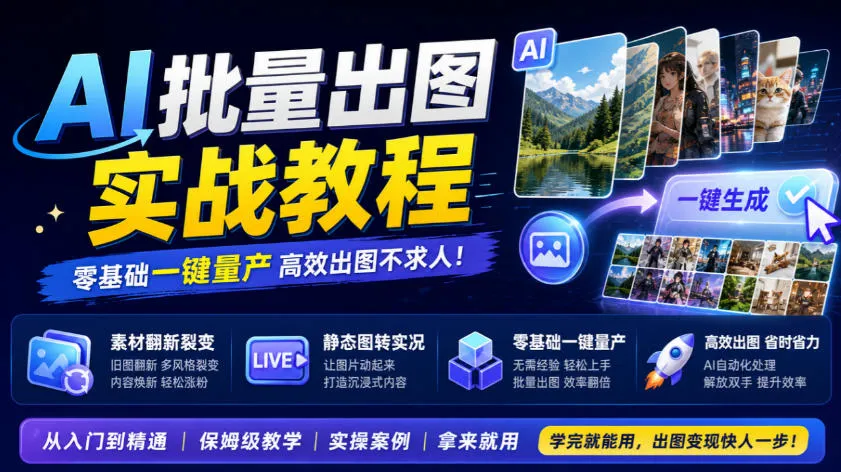 AI批量出图实战教程,素材翻新裂变,静态图转实况,零基础一键量产-小优资源网