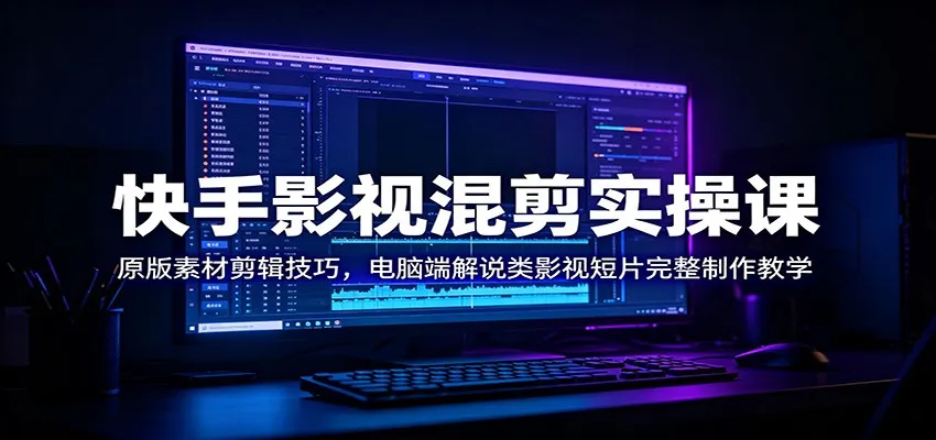 快手影视混剪实操课：原版素材剪辑技巧，电脑端解说类影视短片完整制作教学-小优资源网