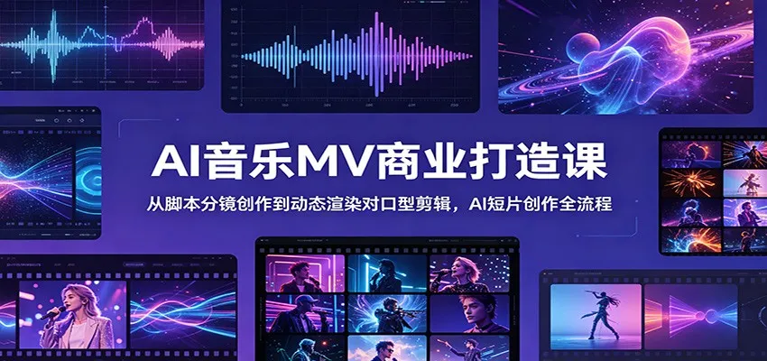AI音乐MV商业打造课：从脚本分镜创作到动态渲染对口型剪辑，AI短片创作全流程-小优资源网