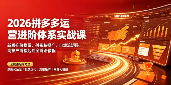 2026拼多多运营进阶体系实战课|新版拖价稳量、付费转投产、自然流矩阵、高投产链接起店全链路教程-小优资源网