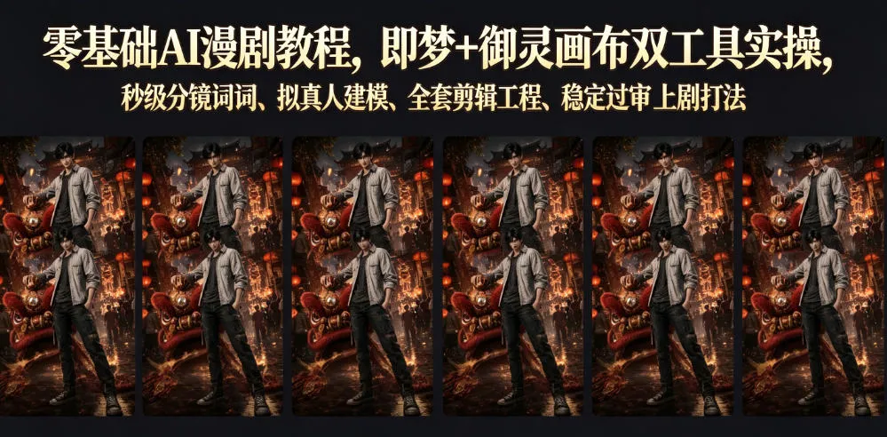 零基础AI漫剧教程,即梦+御灵画布双工具实操,秒级分镜提示词、拟真人建模、全套剪辑工程、稳定过审上剧打法-小优资源网