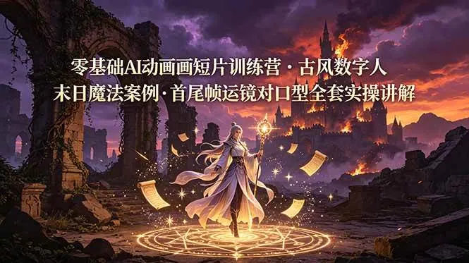 （19078期）零基础AI动画短片训练营，古风数字人末日魔法案例，首尾帧运镜对口型全套实操讲解-小优资源网