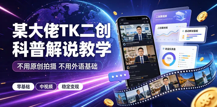 某大佬TK二创科普解说教学，不用原创拍摄不用外语基础，零基础做TikTok中视频稳定变现-小优资源网