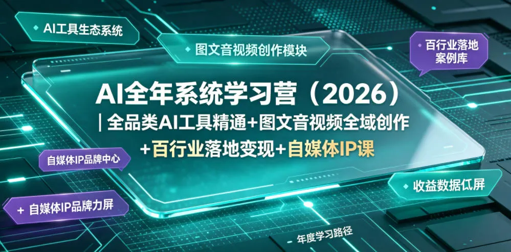 AI全年系统学习营（2026）｜全品类AI工具精通+图文音视频全域创作+百行业落地变现+自媒体IP打造年度进阶大课-小优资源网
