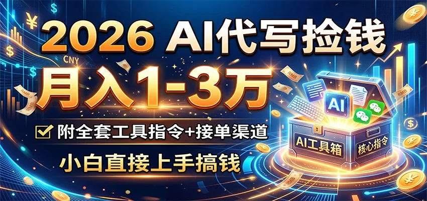 2026 AI代写捡钱，月入1-3万，附全套工具指令+接单渠道，小白直接上手搞钱-小优资源网