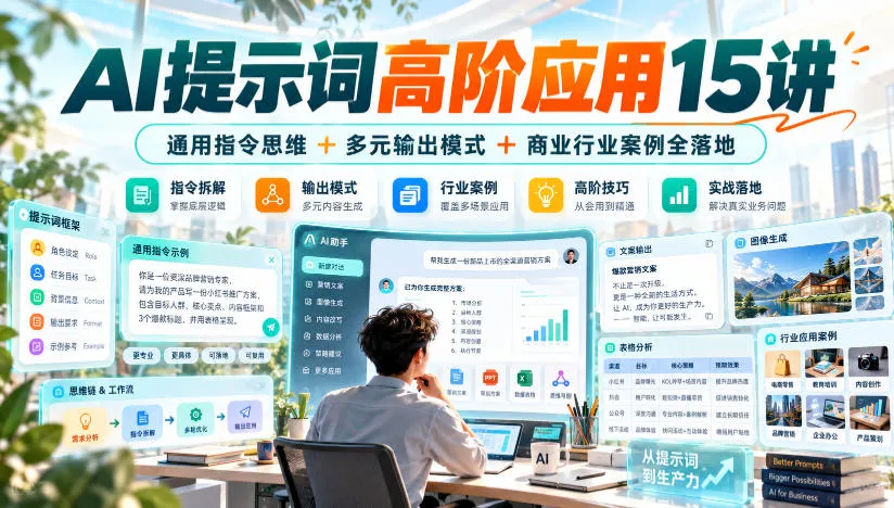 AI提示词高阶应用15讲|通用指令思维+多元输出模式+商业行业案例全落地-小优资源网