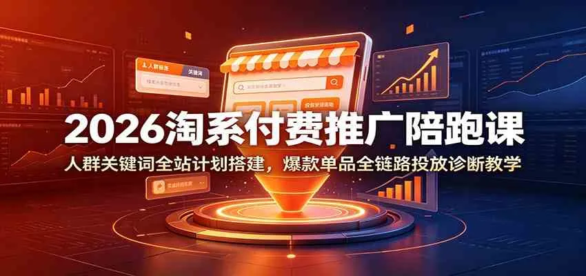 2026淘系付费推广陪跑课:人群关键词全站计划搭建,爆款单品全链路投放诊断教学-小优资源网