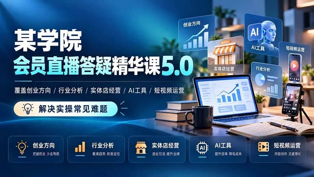 （21097期）某学院会员直播答疑精华课5.0：覆盖创业方向、行业分析、实体店经营、AI工具和短视频运营，解决实操常见难题！-小优资源网