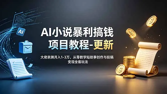 AI小说暴利搞钱项目教程-更新，大佬亲测月入1-3万，从零教学短故事创作与投稿变现全套玩法-小优资源网