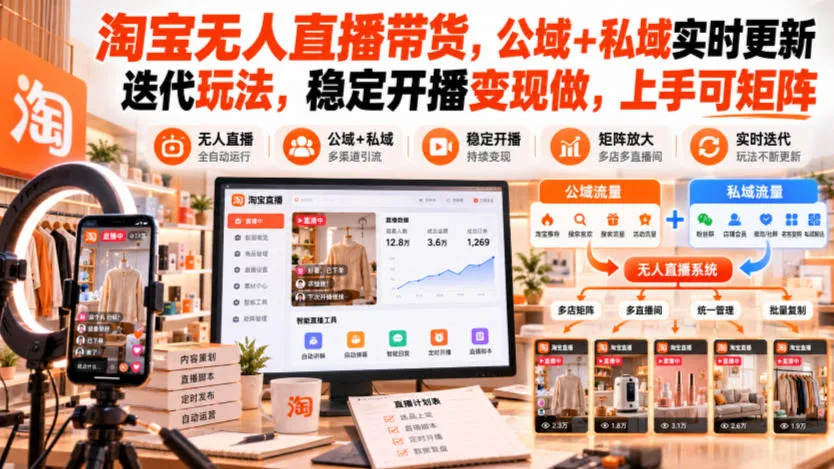 淘宝无人直播带货，公域+私域实时更新迭代玩法，稳定开播变现做，上手可矩阵【揭秘】-小优资源网