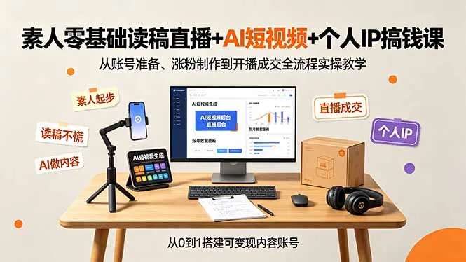 素人零基础读稿直播+AI短视频+个人IP搞钱课,从账号准备、涨粉制作到开播成交全流程实操教学-小优资源网