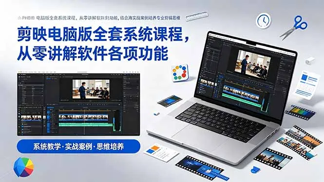 剪映电脑版全套系统课程，从零讲解软件各项功能，结合海量实战案例培养专业剪辑思维-小优资源网