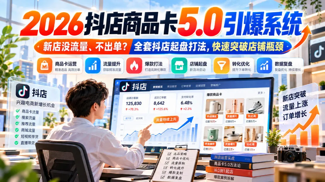 2026抖店商品卡5.0引爆店铺流量，新店没流量、不出单？全套抖店起盘打法，快速突破店铺瓶颈-小优资源网